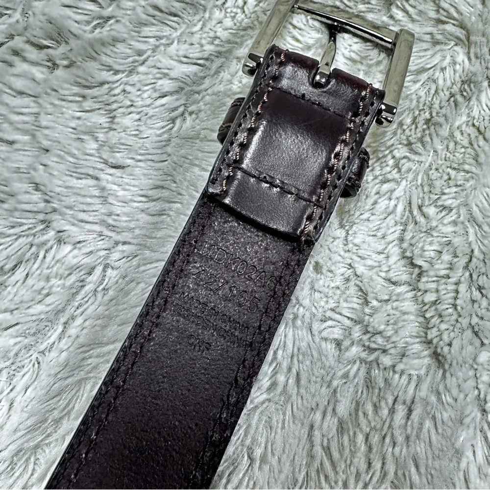 Dockers Mens Dark Brown Leather, Brushed Silver Colored Buckle, Belt, 42